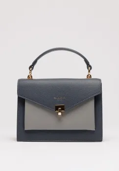 Geanta office mica din piele ecologica albastru petrol cu gri imagine