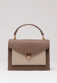 Geanta office mica din piele ecologica maro cu beige imagine