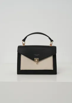 Geanta office mica din piele ecologica neagra cu ivory imagine