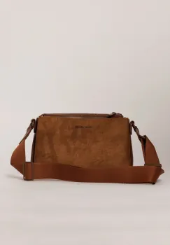Geanta smart casual maro camel cu finisaj neted si catifelat imagine