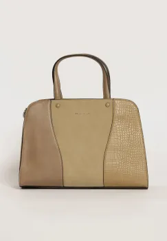 Geanta taupe office cu maner dublu si design snake imagine