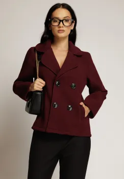 Jacheta bordo tip sacou din material gofrat si inchidere cu nasturi imagine