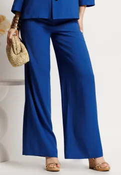 Pantaloni albastri din viscoza evazati imagine