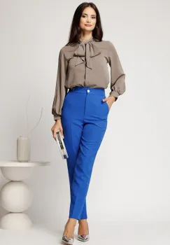 Pantaloni albastrii din stofa cu croi drept si buzunare imagine