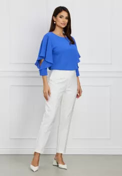 Pantaloni Atena albi cu catarame in talie imagine
