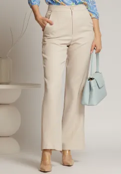 Pantaloni bej cu croi drept si buzunare imagine