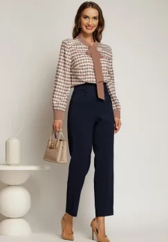 Pantaloni bleumarin conici cu nasturi decorativi pe talie imagine