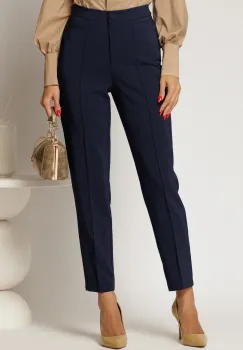 Pantaloni bleumarin cu croi conic si cusaturi imagine