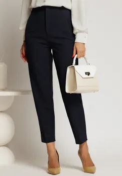 Pantaloni bleumarin cu croi conic si talie inalta imagine