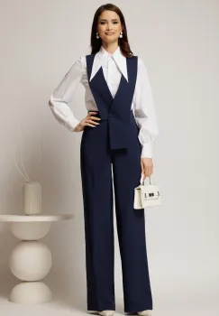 Pantaloni bleumarin evazati cu bretele detasabile imagine