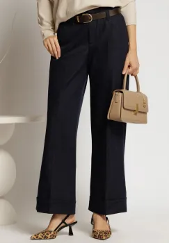 Pantaloni bleumarin office casual cu croi drept si curea imagine