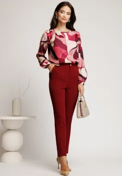 Pantaloni bordo cu croi conic si buzunare imagine