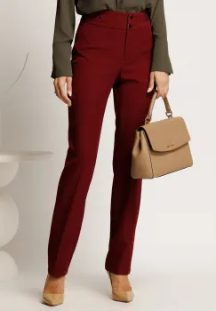 Pantaloni bordo din stofa conici cu aplicatii metalice pe talie imagine