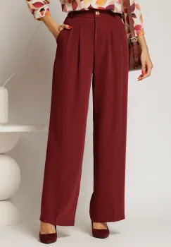 Pantaloni bordo din triplu voal cu pliuri si croi lejer imagine