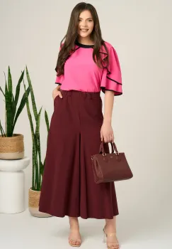 Pantaloni bordo lejeri tip fusta din viscoza cu elastic in talie imagine