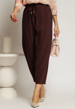Pantaloni burgundy de zi din tencel cu snur si elastic pe talie imagine