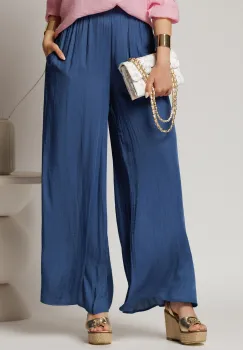 Pantaloni casual bleumarin cu croi lejer si elastic pe talie imagine