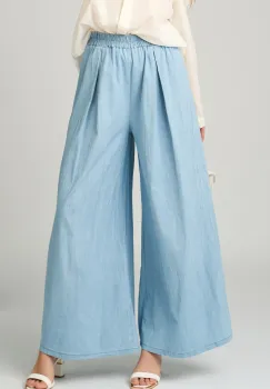 Pantaloni casual din bumbac bleu evazati imagine