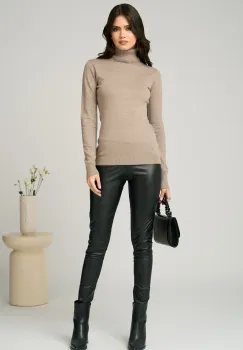 Pantaloni casual din piele ecologica negri mulati imagine