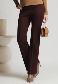 Pantaloni casual din tricot reiat burgundy cu croi evazat imagine