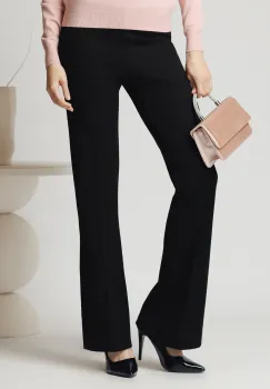 Pantaloni casual din tricot reiat negri cu croi evazat imagine