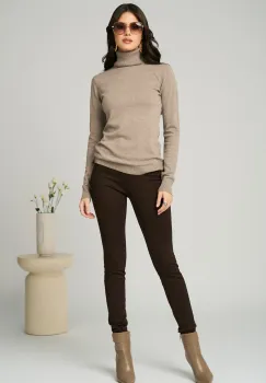 Pantaloni casual din viscoza maro cu croi conic imagine