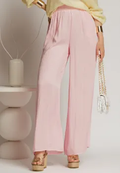 Pantaloni casual roz cu croi lejer si elastic pe talie imagine