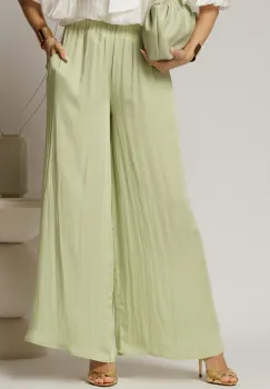 Pantaloni casual verde fistic cu croi lejer si elastic pe talie imagine