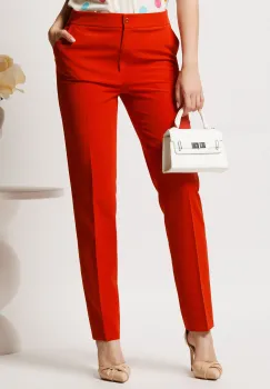 Pantaloni corai din stofa cu croi conic si buzunare- Viada imagine