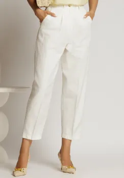 Pantaloni dama albi din bumbac cu croi tip balon imagine