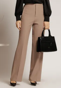 Pantaloni dama bej croi drept cu adaos de viscoza imagine