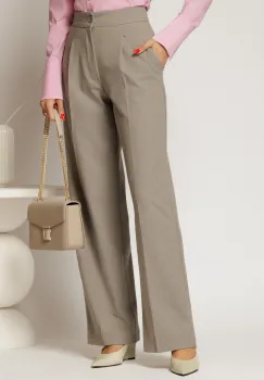 Pantaloni dama bej cu buzunare si croi usor evazat imagine