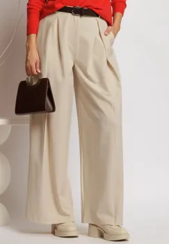 Pantaloni dama bej cu croi lejer si pliuri din talie imagine