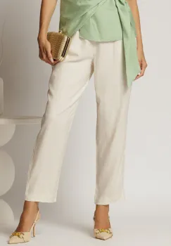 Pantaloni dama bej de vara din bumbac si viscoza imagine