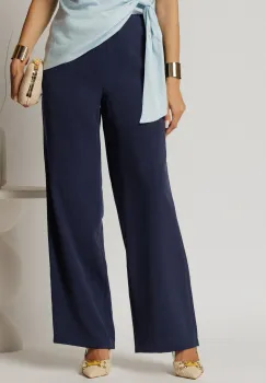 Pantaloni dama beumarin cu croi lejer si snur in talie imagine