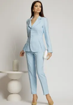 Pantaloni dama bleu cu croi conic si inchidere cu fermoar si copca imagine