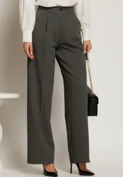Pantaloni dama gri cu buzunare si croi usor evazat imagine