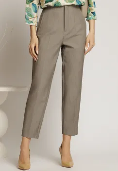 Pantaloni dama gri cu croi conic si pense pe talie imagine