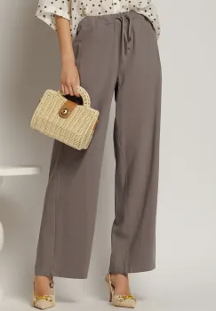 Pantaloni dama gri cu croi lejer si snur in talie imagine