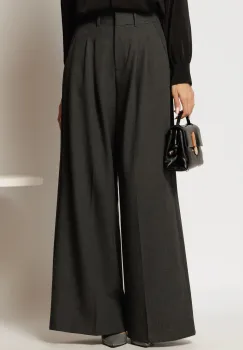 Pantaloni dama gri inchis cu pliuri si croi lejer imagine
