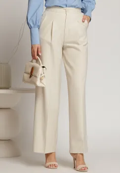 Pantaloni dama ivoar casual office cu croi larg si pliuri din talie imagine