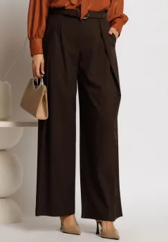 Pantaloni dama maro cu croi lejer si pliuri din talie imagine
