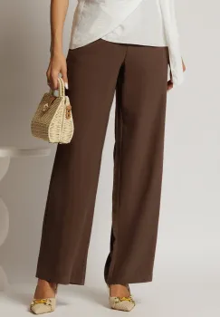 Pantaloni dama maro cu croi lejer si snur in talie imagine