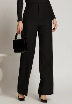 Pantaloni dama negri croi drept cu adaos de viscoza imagine