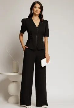 Pantaloni dama negri cu croi drept si inchidere cu nasturi imagine