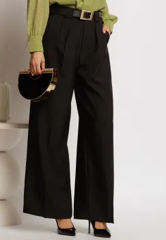 Pantaloni dama negri cu croi larg si pense din talie imagine
