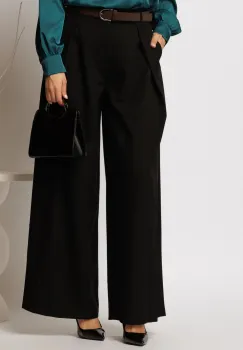 Pantaloni dama negri cu croi lejer si pliuri din talie imagine