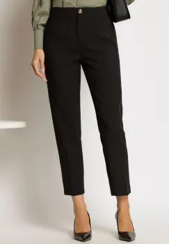 Pantaloni dama negri din stofa cu talie inalta si inchidere cu nasture imagine