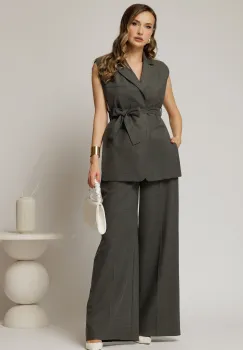 Pantaloni dama office casual gri deschis evazati imagine