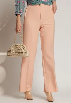 Pantaloni dama roz somon croi drept cu adaos de viscoza imagine